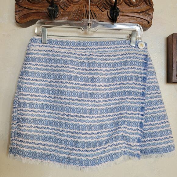 HOUSE OF HARLOW 1960 Tweed Boucle Skirt SKORT Light Blue White Fringe Hem✨️M/8 - Picture 1 of 16